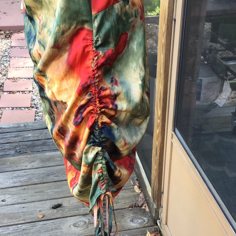 Micas Watercolor Print Ruched Drawstring Multi Color Mini Slip Dress - Picture 4 of 16